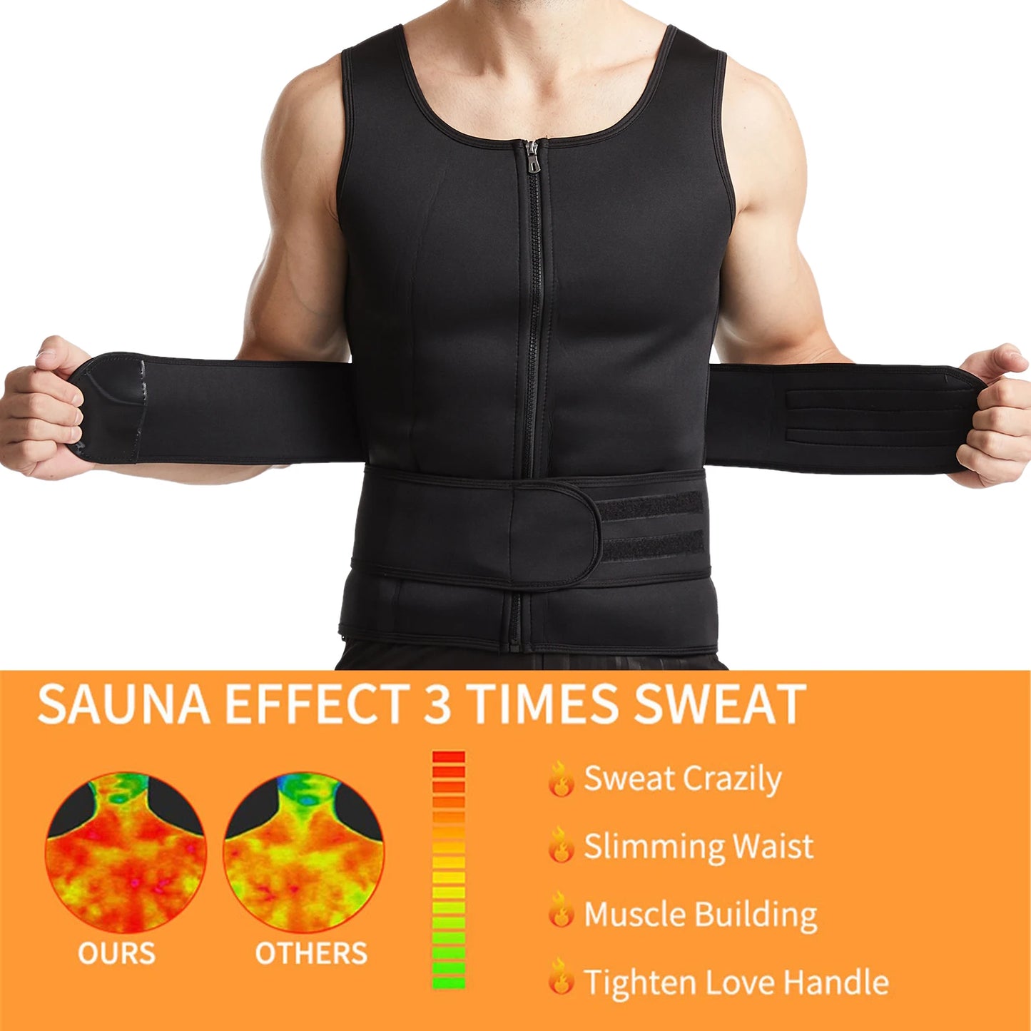 Men Sweat Sauna Vest Zippered Body Shaper