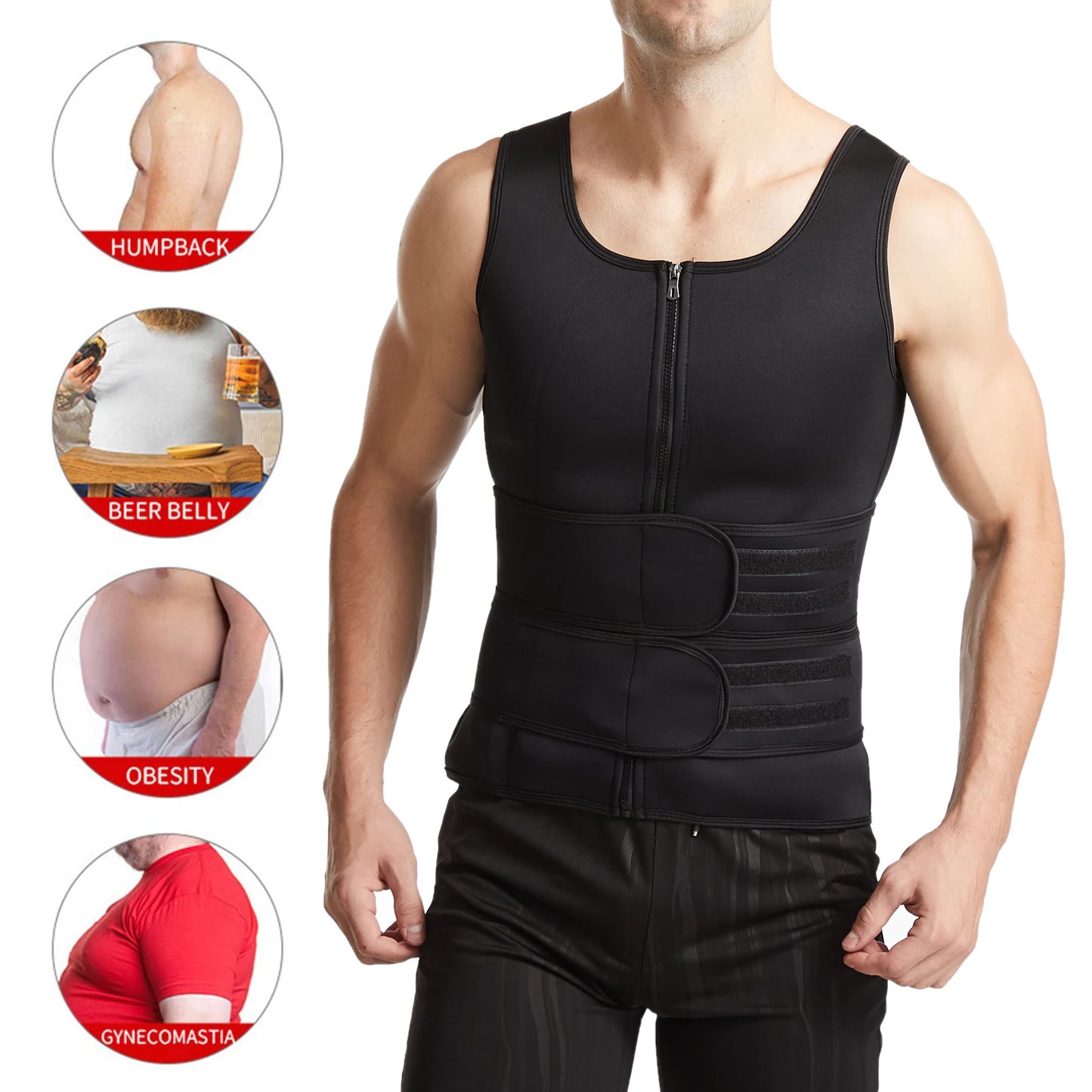 Men Sweat Sauna Vest Zippered Body Shaper