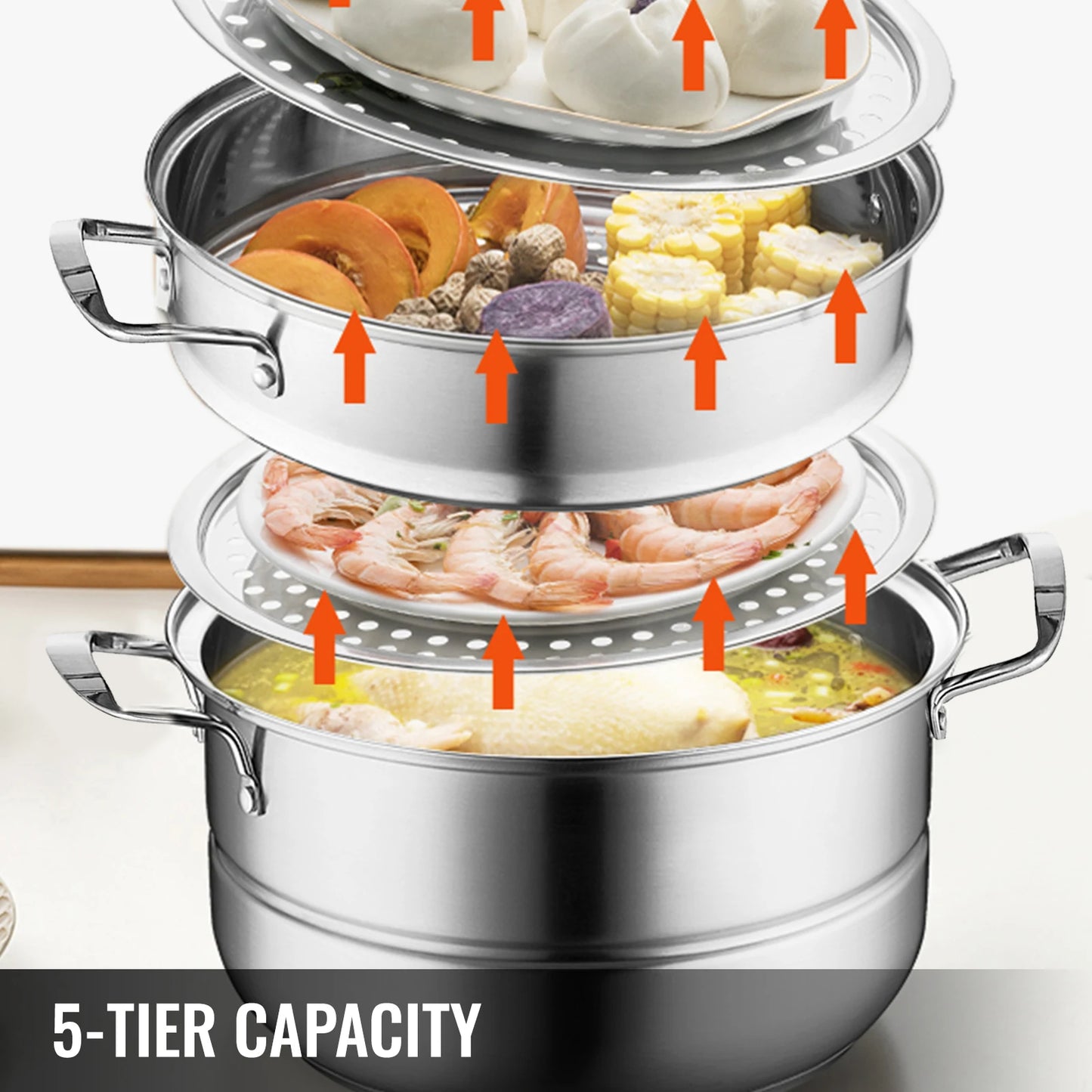 5 Layer Food Steamer 28cm 30cm Stainless Steel Stock Pot