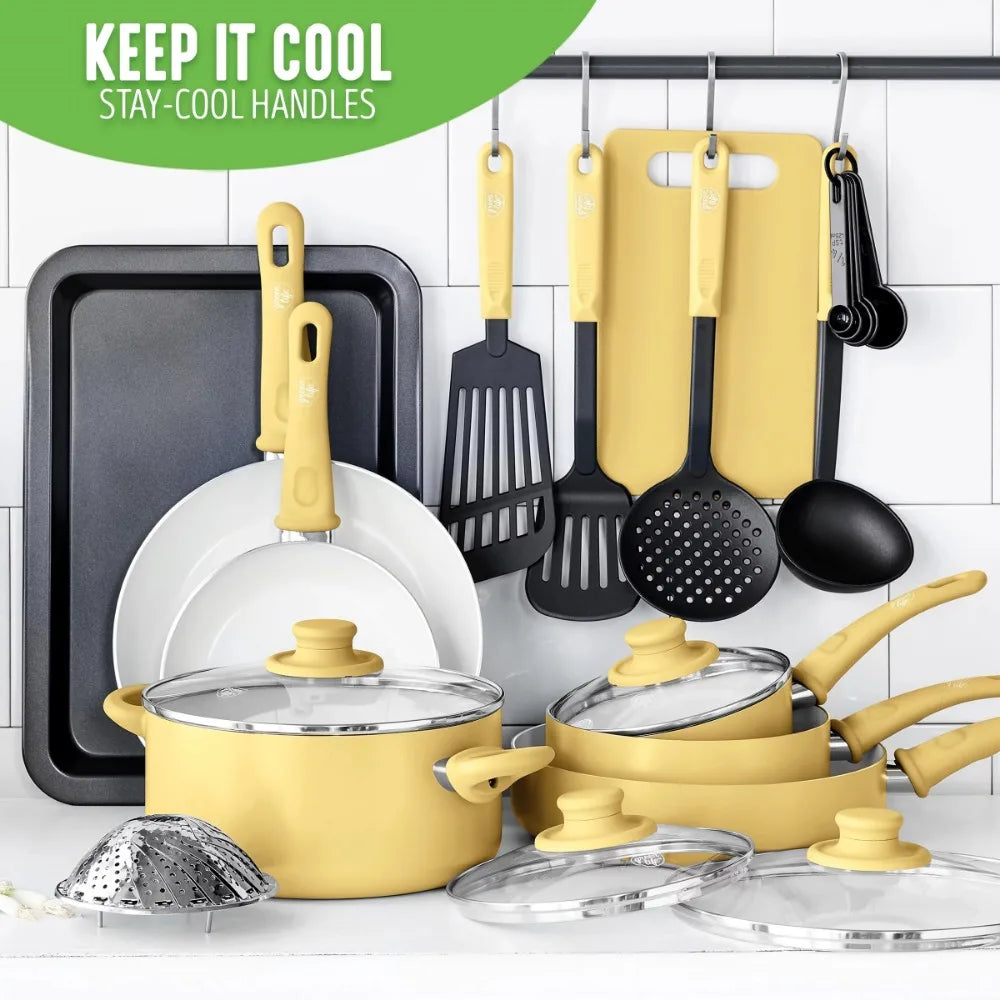 18-Piece Soft Grip Ceramic Non-Stick Cookware Set