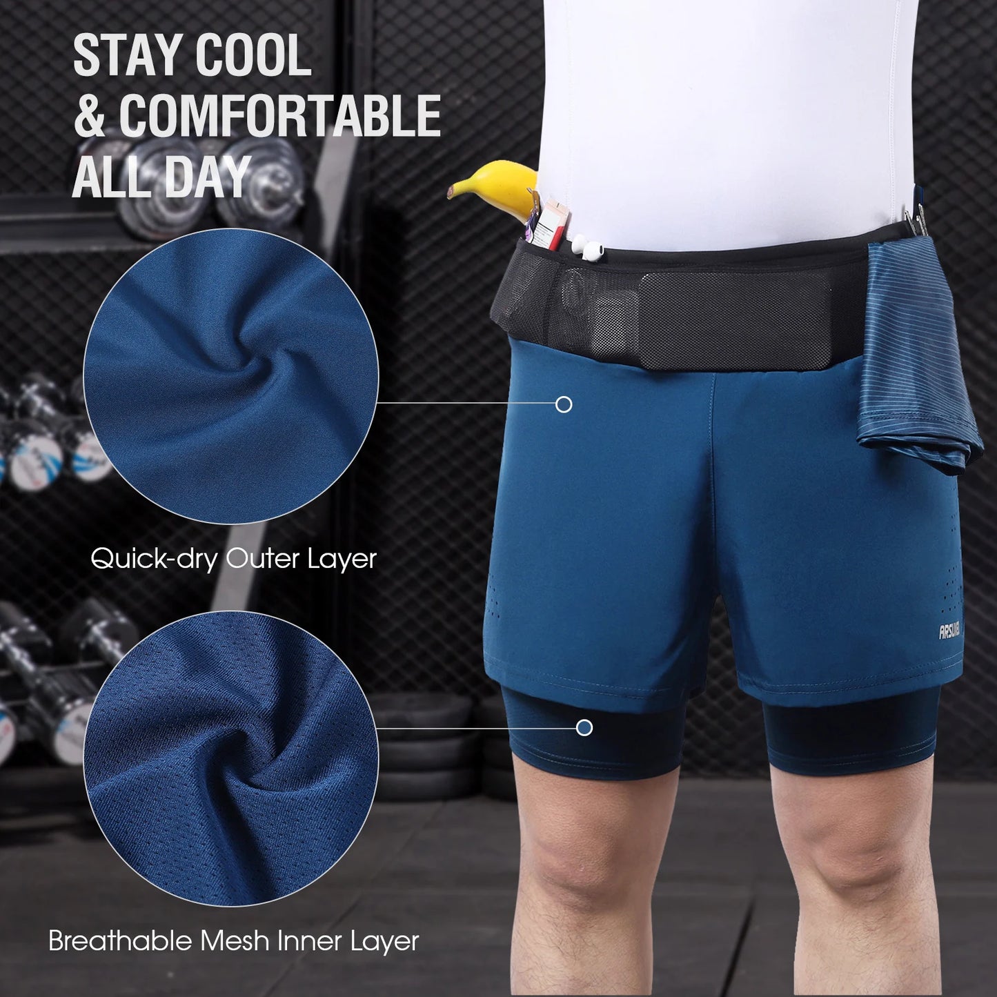 Men Running Shorts High Waist