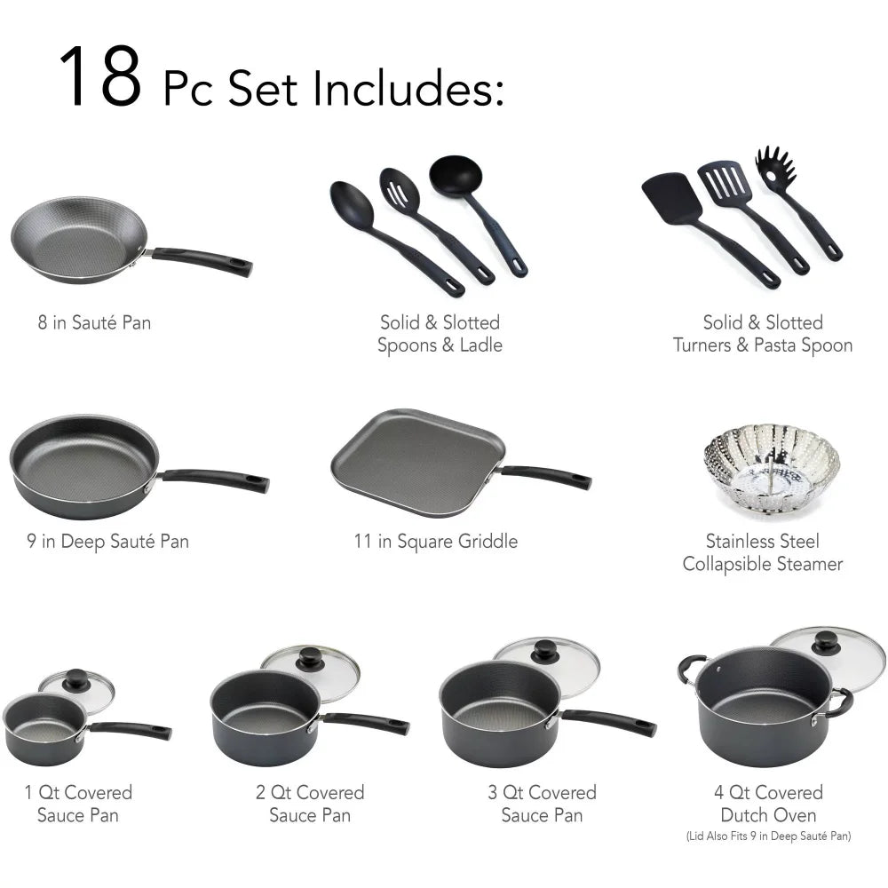 18 Piece Non-stick Cookware Set Simple and Modern