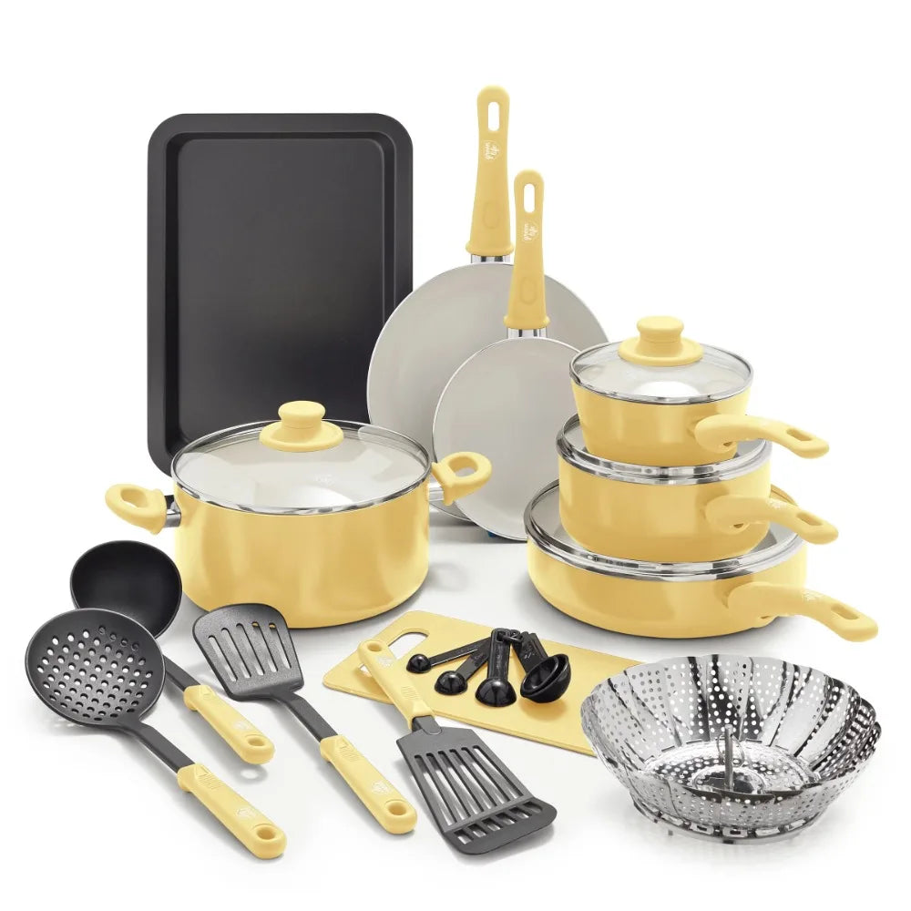 18-Piece Soft Grip Ceramic Non-Stick Cookware Set